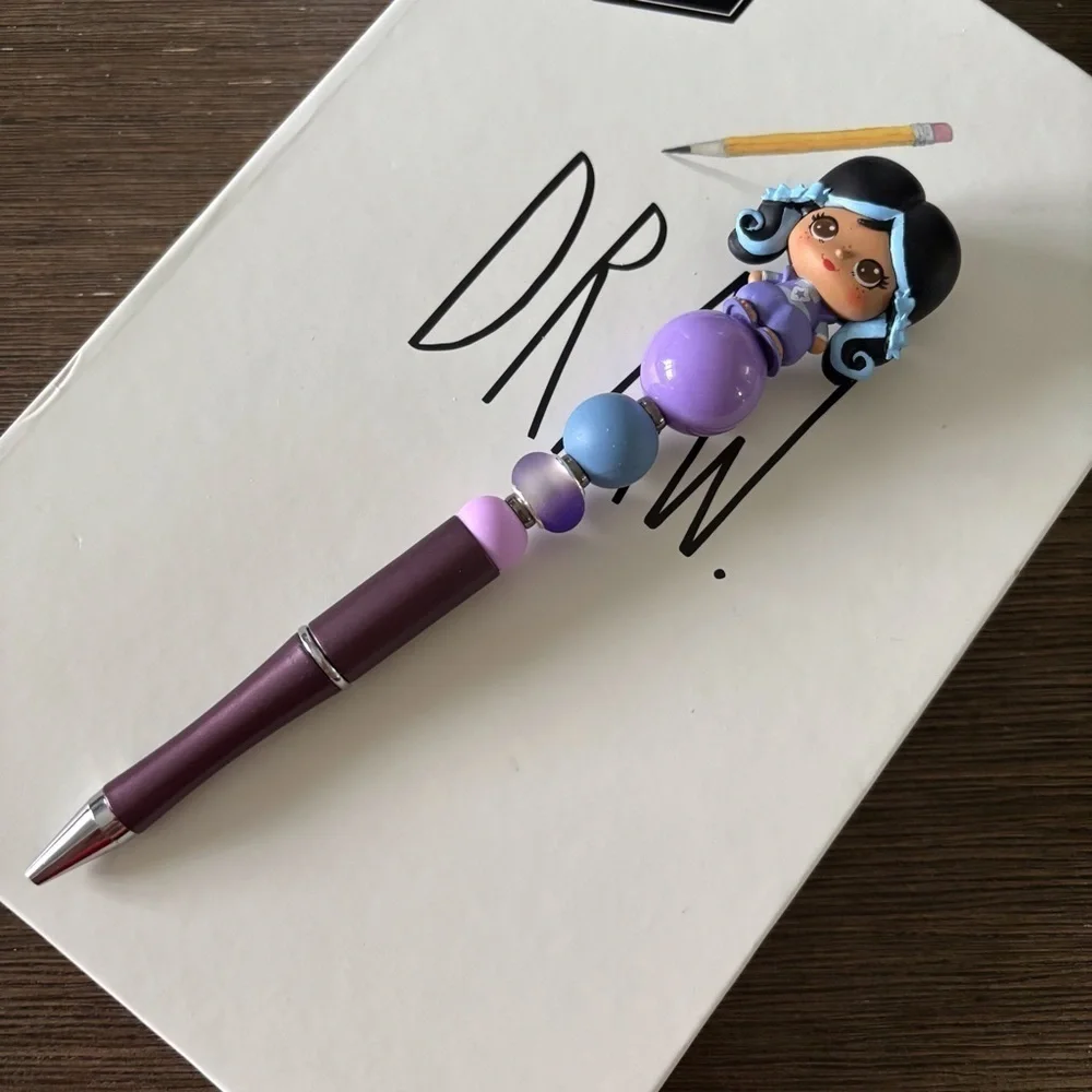 Rainbow Brite: Indigo handmade beaded pen